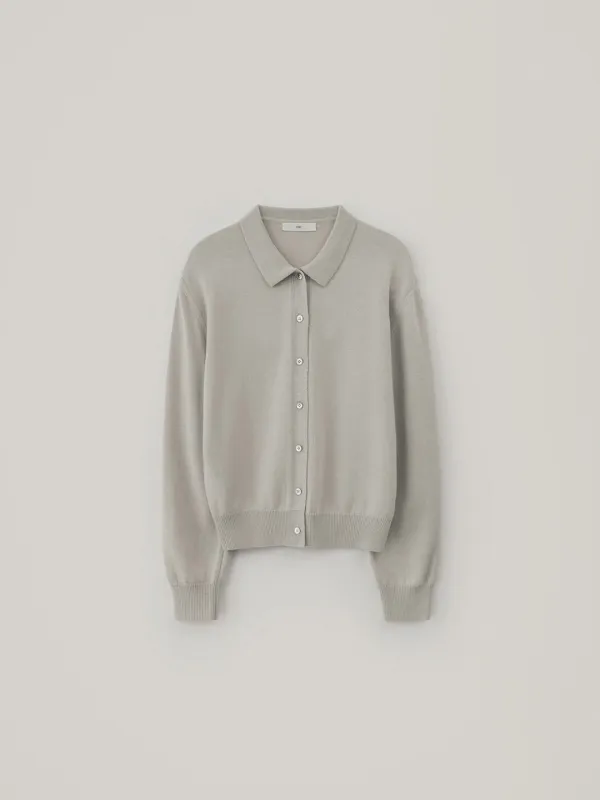 Silk Collar Cardigan - Light Gray