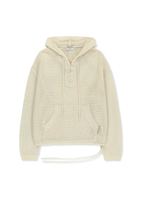 OVERSIZED MESH KNIT HOODIE IN CREAM