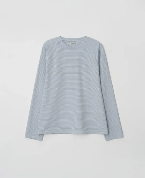 Cotton Stripe Long Sleeve Tee_SKY BLUE