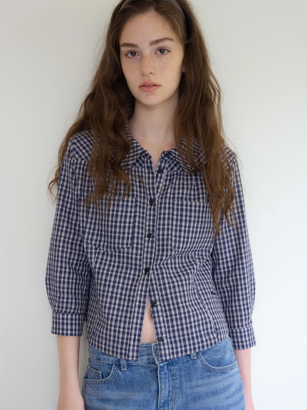 헤더먼트 compact shirts (navy check) 상품 이미지 2