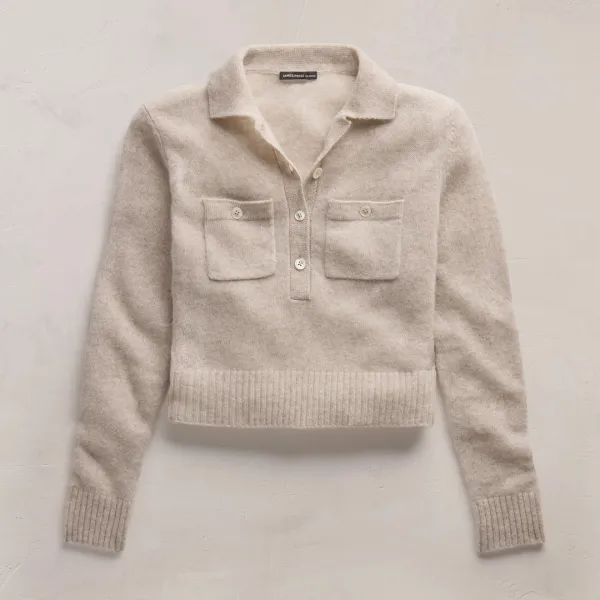 Soft Featherweight Cashmere Polo - Light Beige