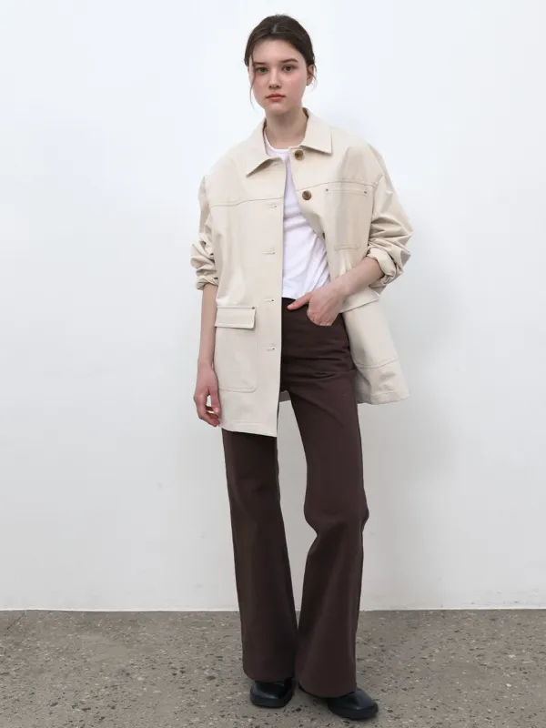 COTTON BOOTS CUT PANTS - BROWN