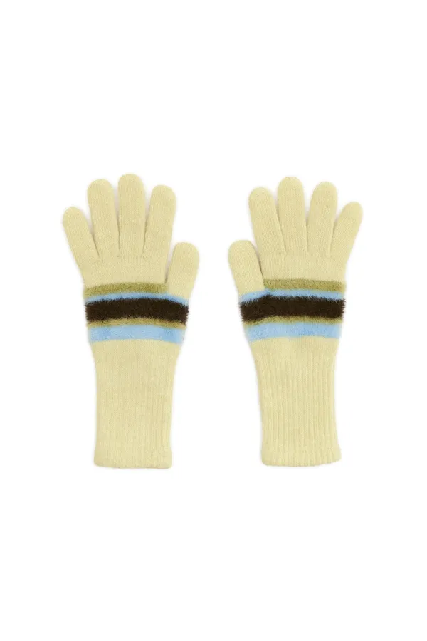 COLOR BLOCK WOOL GLOVES, LEMON
