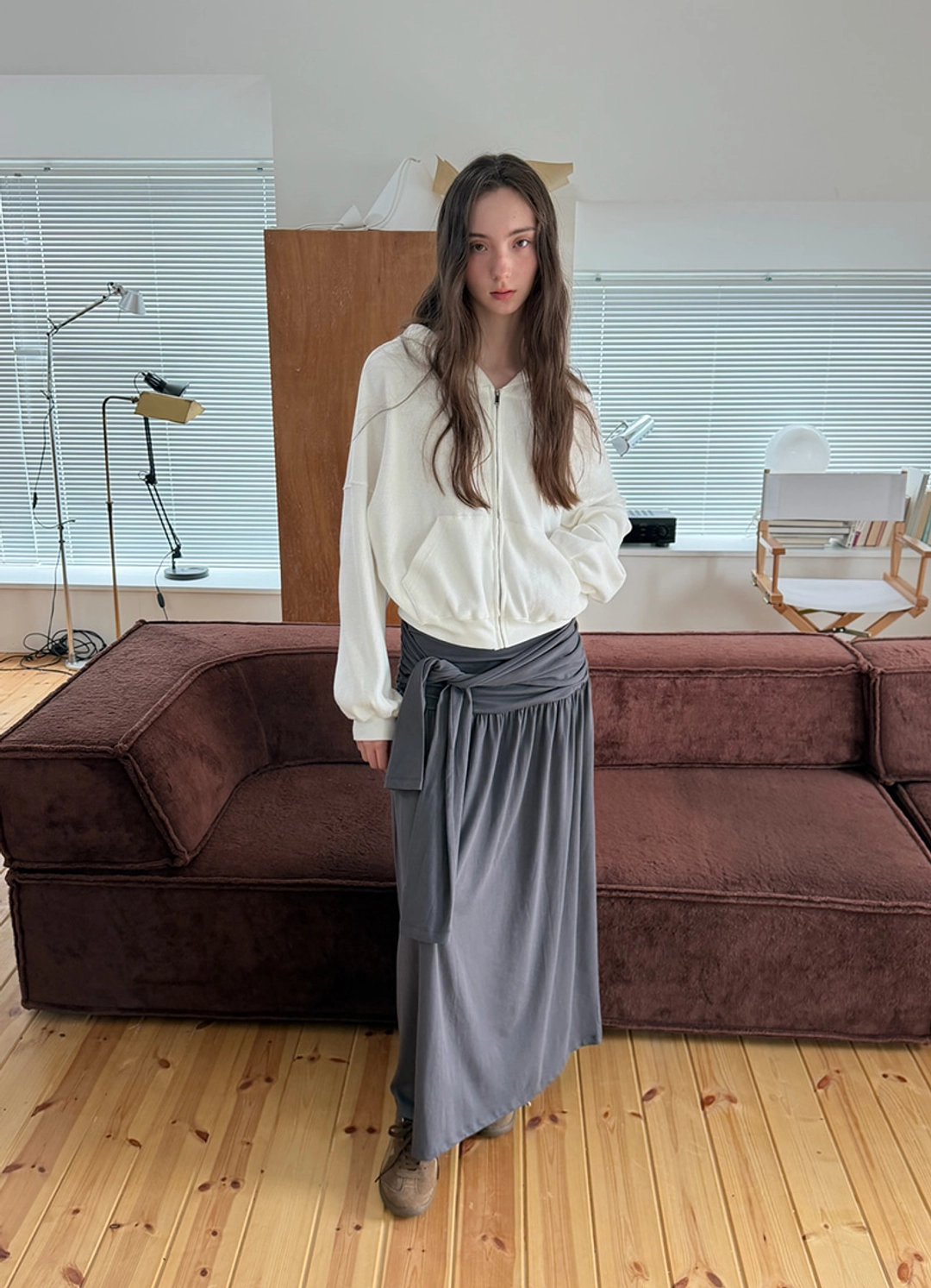 러브바이무드 3rd/ Knotted Shirring Skirt [charcoal] 상품 이미지 1