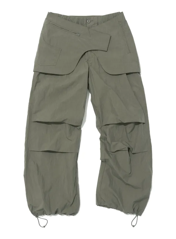 [WOMEN] BELTED LAYERED PARACHUTE PANTS_KHAKI GREEN