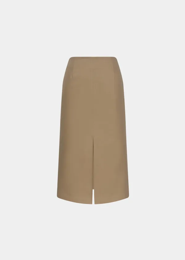 W STRAIGHT COTTON SLIT SKIRT - BEIGE