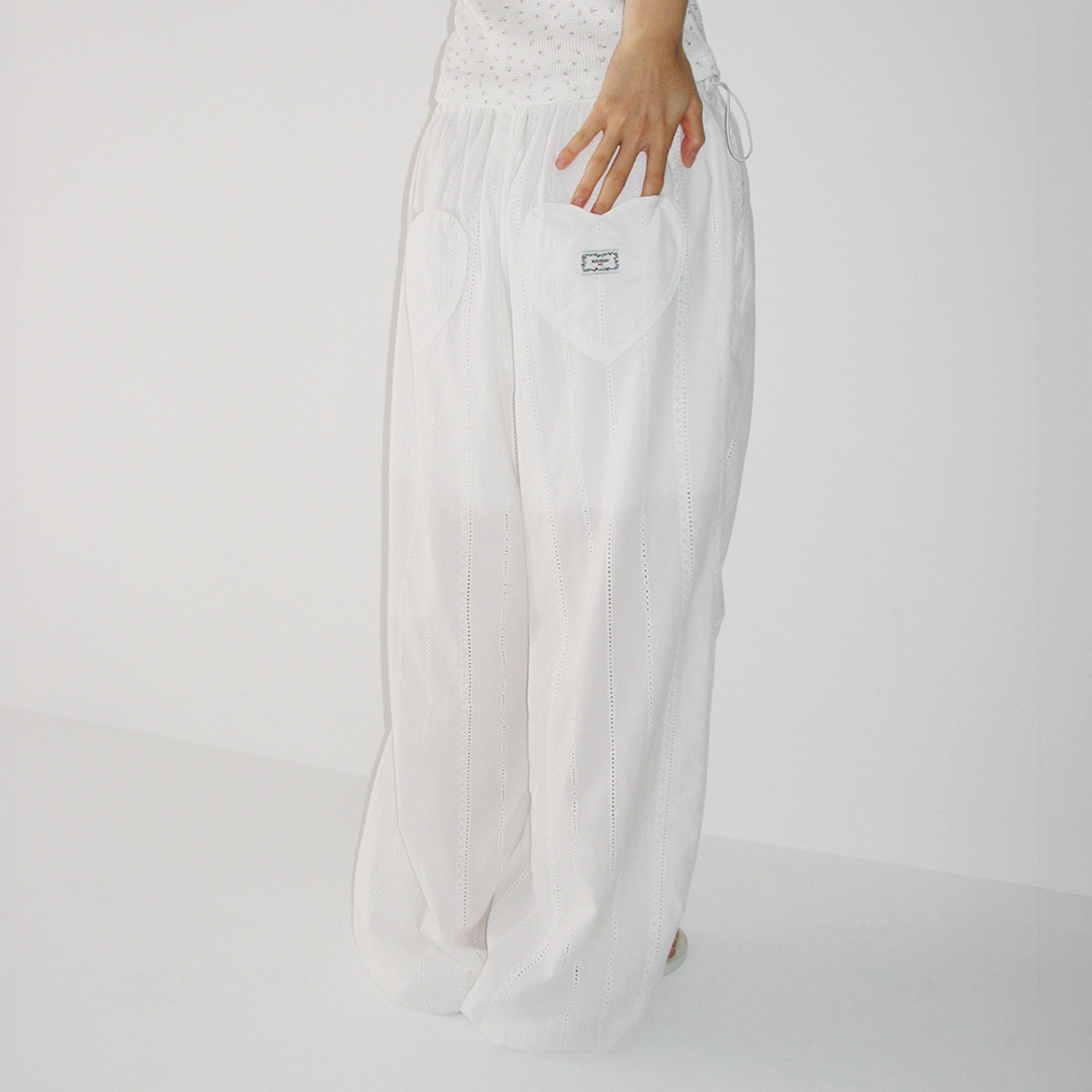 론론 EYELET SHEER COTTON STRING PANTS WHITE 상품 이미지 1