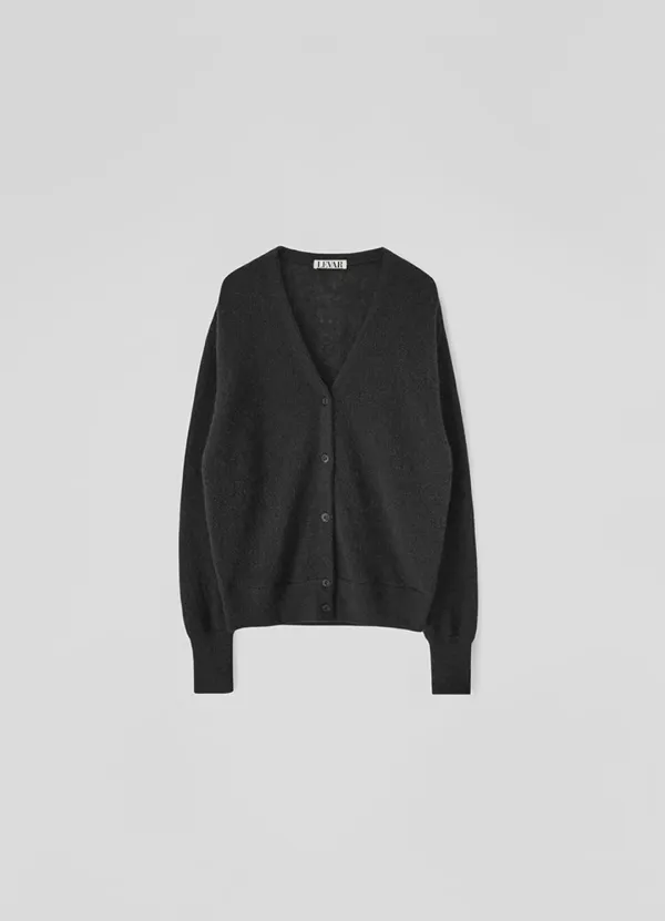 Plain Mohair V-Neck Cardigan - Black