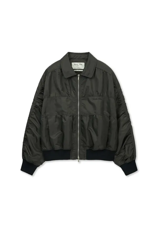 SMALL LOGO SHIRRING JUMPER IN KHAKI