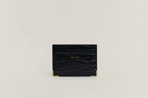PORTE CARTES ANGLES CROCO BLACK