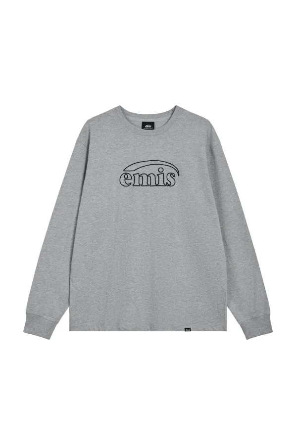 LONG SLEEVE CHAIN STITCH T-SHIRT-MELANGE GRAY