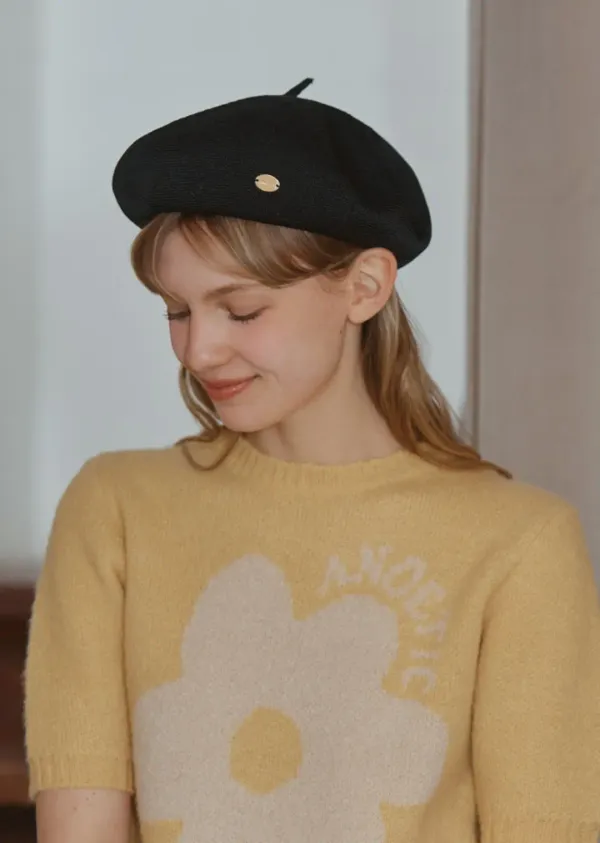 GOLD LOGO BASIC BERET_BLACK