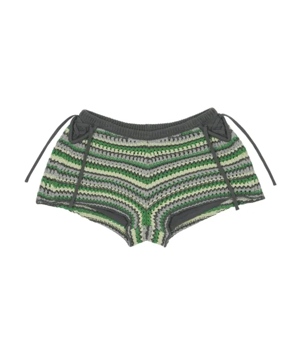 STRIPED CROCHET KNIT SHORTS GREEN