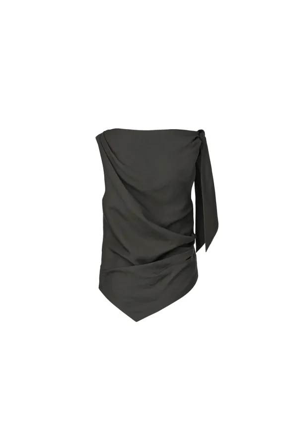 [7월 2일 예약배송][1st REORDER] LINEN DRAPING TIED BLOUSE [DARK GREY]