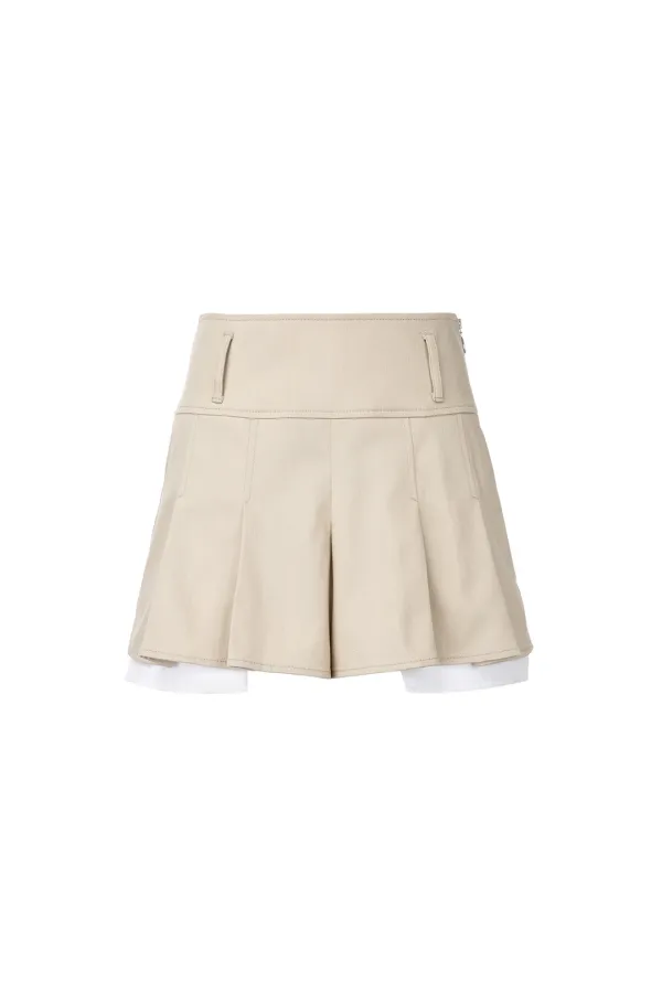 Micro Mini Pleats Shorts, Light Beige