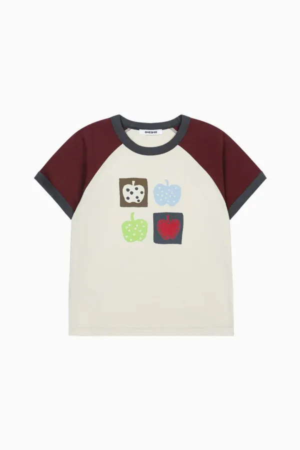 APPLE RAGLAN T-SHIRT, BURGUNDY