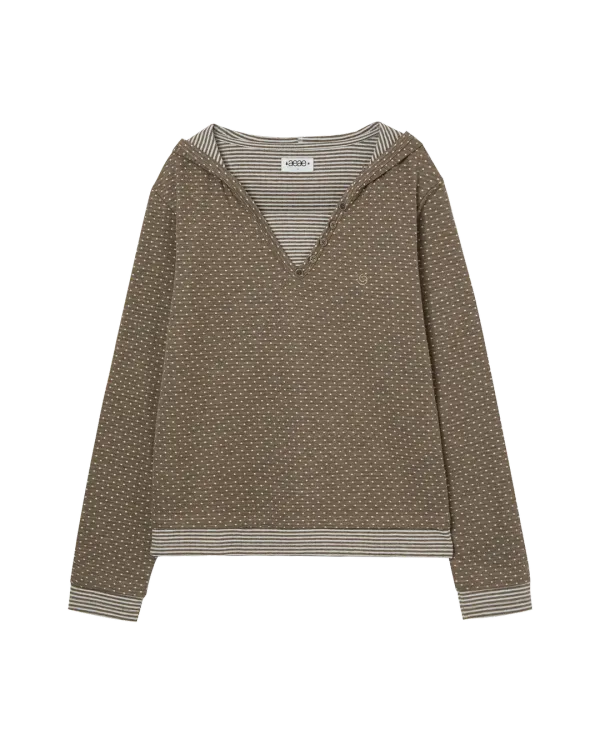 HOODED HENLEY NECK TEE [KHAKI]
