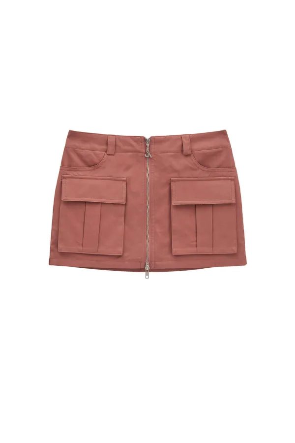 FRONT POCKET ZIP-UP SKIRT (BRICK ROSE)