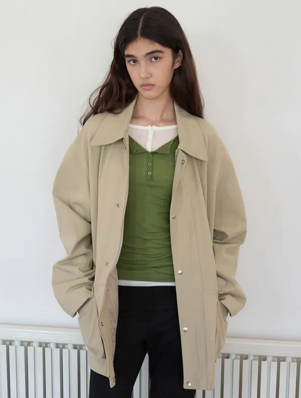 Cotton washing half field jacket_Beige