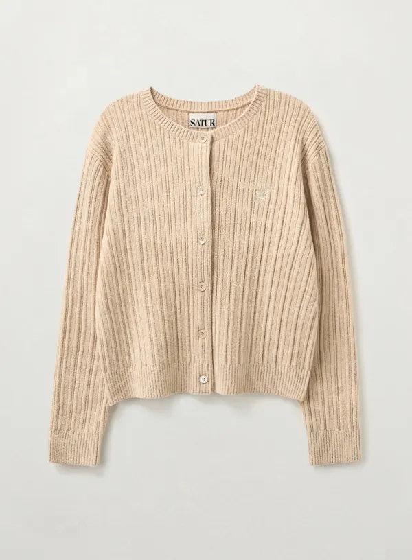 (W) Fleece Crew Neck Cardigan - Cream