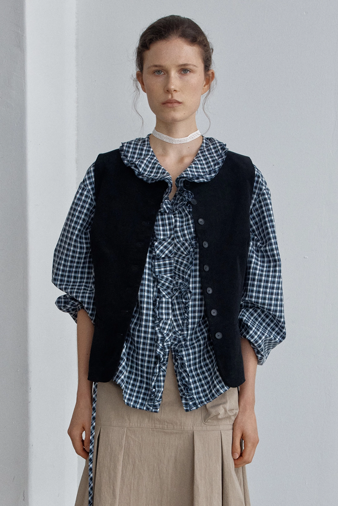브렌다 브렌든 double frill blouse - check 상품 이미지 1