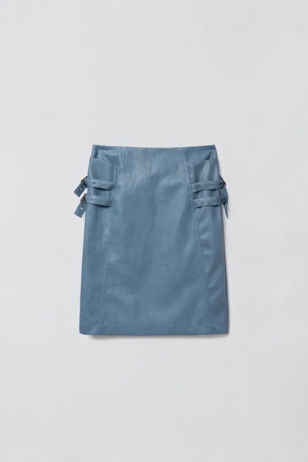 BUCKLE LEATHER SKIRT_BLUE