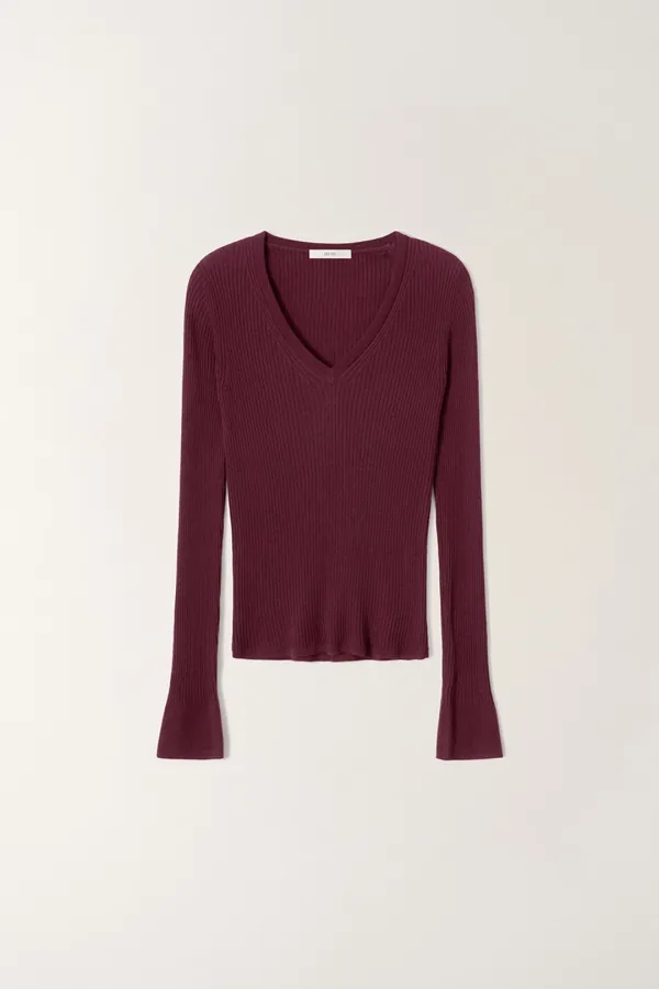 브이넥 골지 슬림핏 니트 (Burgundy)_2GFUKN07