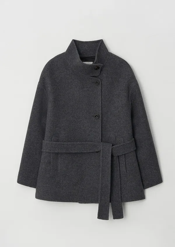 handmade high neck half coat-charcoal