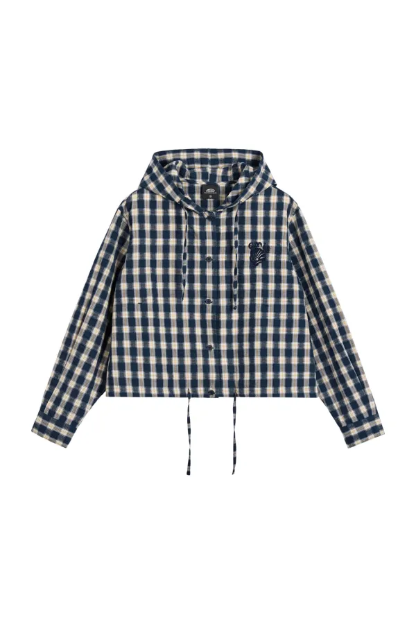 HOODED CHECK SHIRT-NAVY