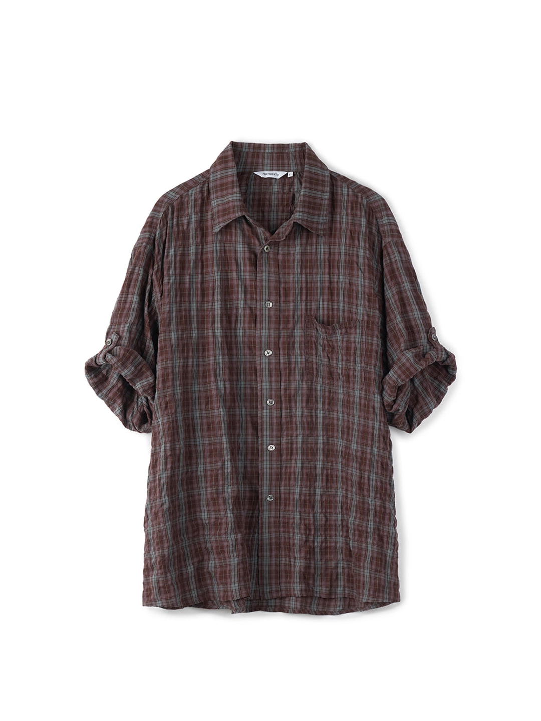파르티멘토 Vintage Shadow Check Roll Up Half Shirts_Faded Burgundy 상품 이미지 3