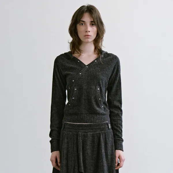 Hotfix Wrap Hoodie Set-up Top [ Charcoal ]