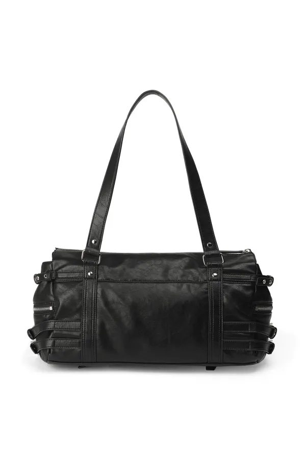 BELTED POCKET SHOULDER BAG IN BLACK