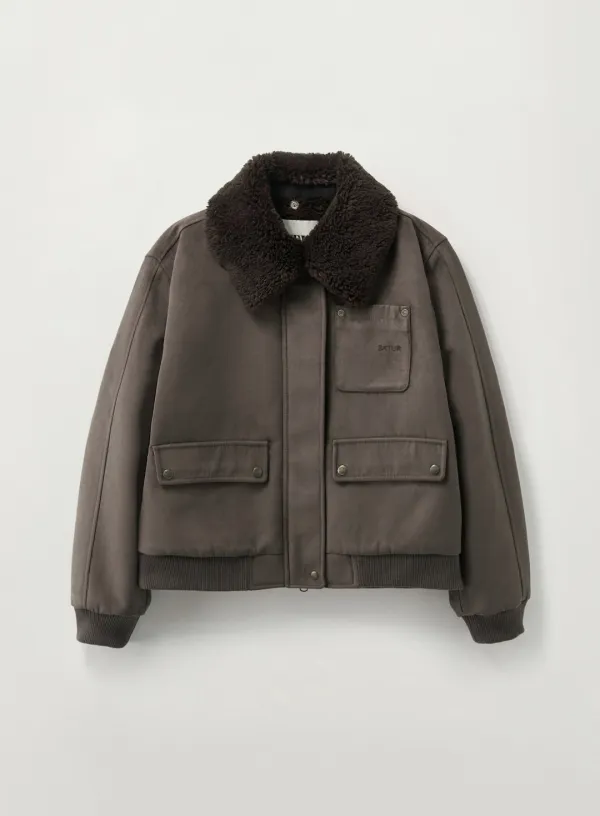 (W) Synthetic Suede Blouson Jumper - Dark Brown