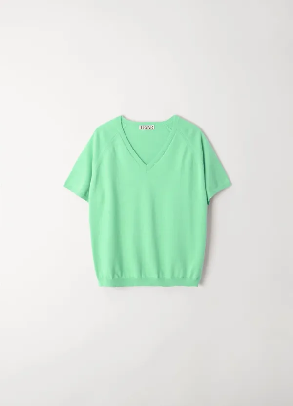 Fresh Cotton V-Neck Knit - Apple Green