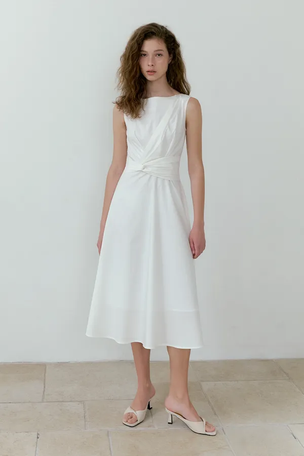 [S사이즈 6/30 예약 배송] Waist-Twisted Sleeveless Dress (ivory)