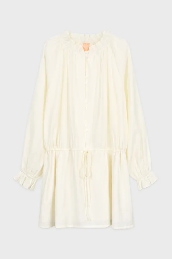 Romantic Shirring Mini Dress (Ivory)