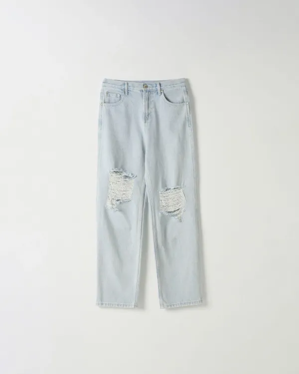 Distressed Straight Denim [LIGHT BLUE]