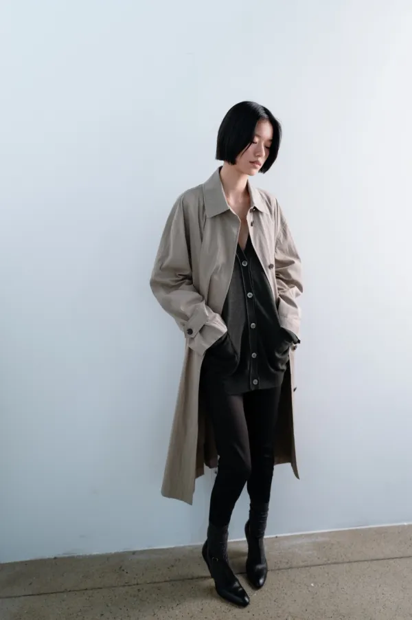Essential Cotton Trench (Khaki Beige / Dark Navy)