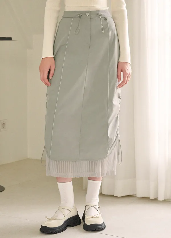 [25-36] Crease Piping Shirring Long Skirt&nbsp;크리스 파이핑 셔링 롱 스커트 (가을/봄/기본템/데일리룩/일상룩/출근룩/캠퍼스룩/마실룩/캐주얼룩/꾸안꾸/유니크/뒷밴딩/배색/롱스커트/빅사이즈/자체제작)