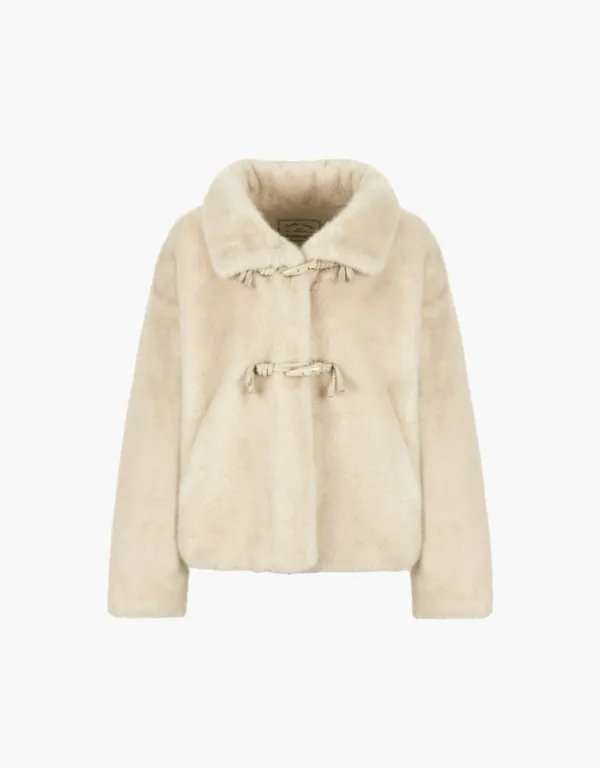 faux mink fur short jacket - beige