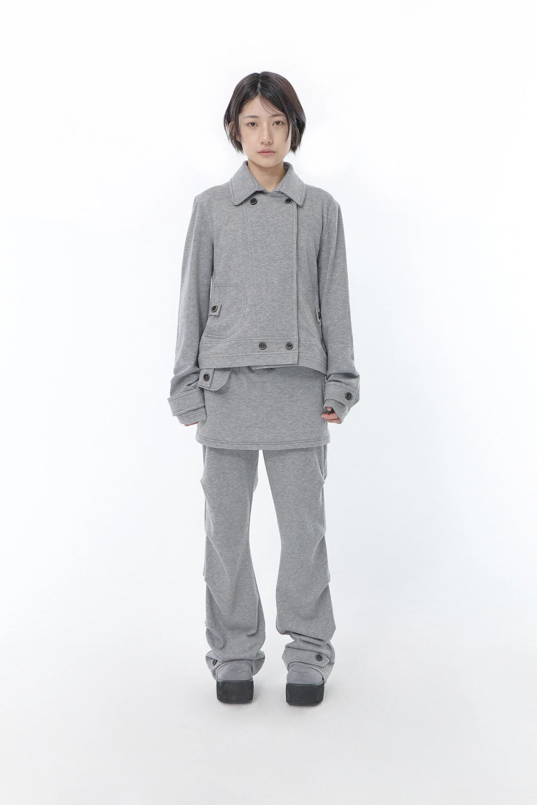 허그유어스킨 Double button sweat jacket (Gray) 상품 이미지 2