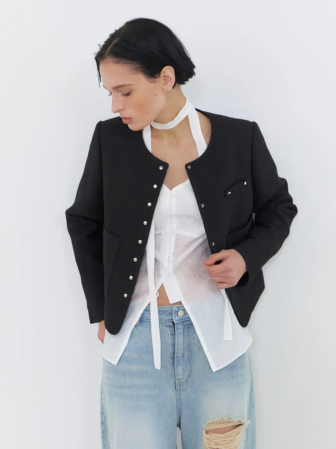 에트몽 Round Snap Jacket, Black 상품 이미지 2