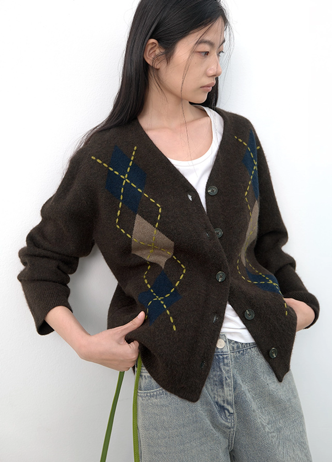 아뜰리에 나인 (CD-2281)ARGYLE WOOL STITCH POINT CARDIGAN 상품 이미지 2