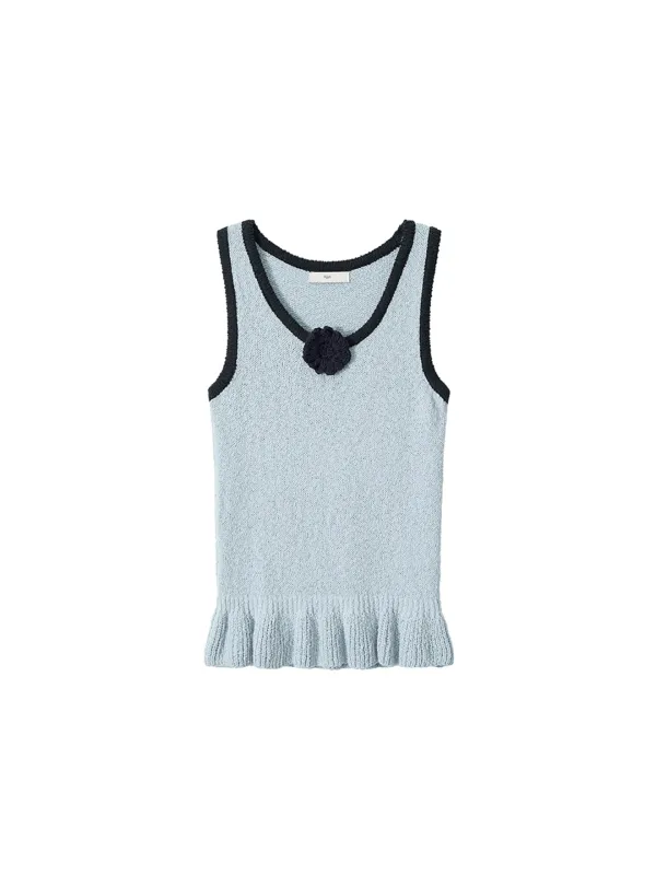 Corsage Ruffle Knit Sleeveless Sky Blue