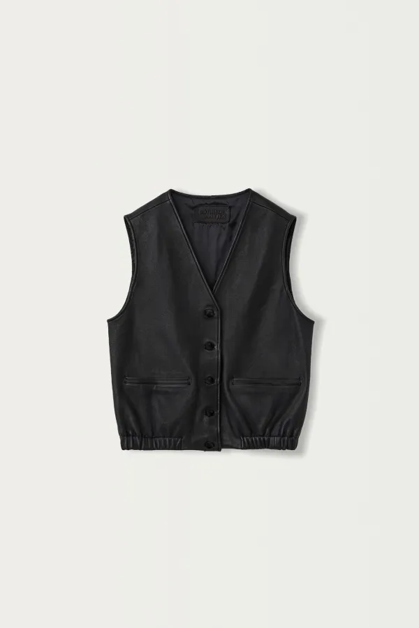 3RD / Button-up leather vest (Black)