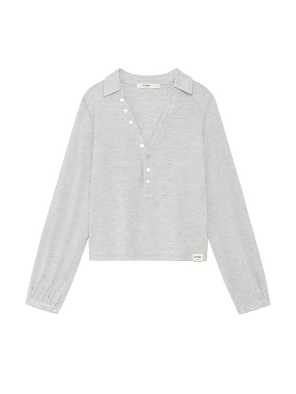 [2nd] G GENTLE HENLEY TOP (MELANGE GRAY)