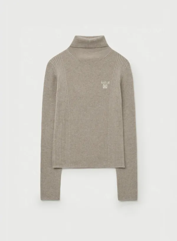 (W) 2-Way High Neck Knit - Beige