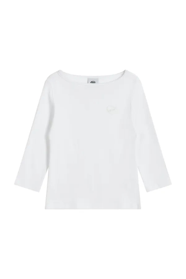 (W) BOAT NECK 3/4 SLEEVE T-SHIRT-WHITE