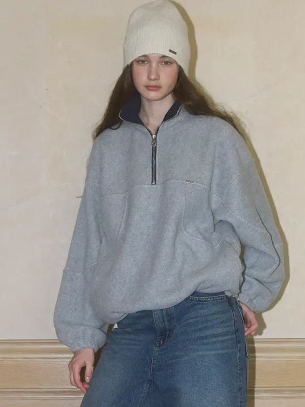 FLEECE HALF ZIP UP - GRAY