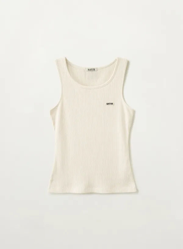 [이민정 Pick] (W) Logo Ribbed Sleeveless - Cream